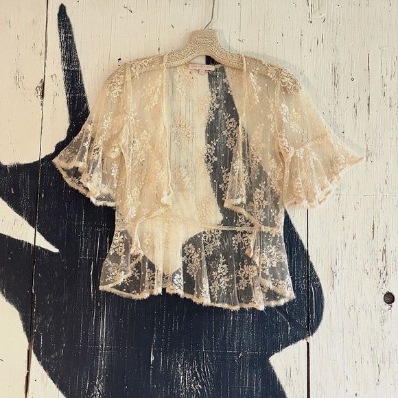 REBECCA TAYLOR Lace Floral Shrug in Vintage Ivory SZ 6 - Picture 1 of 14